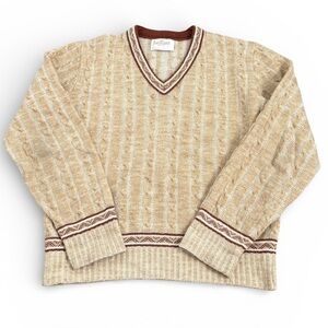VTG Jantzen V-Neck Ski Sweater Mens Large Nordic Beige Tan Brown Kurt Cobain 80s